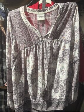 Knox Rose Patchwork Floral Peasant Blouse
